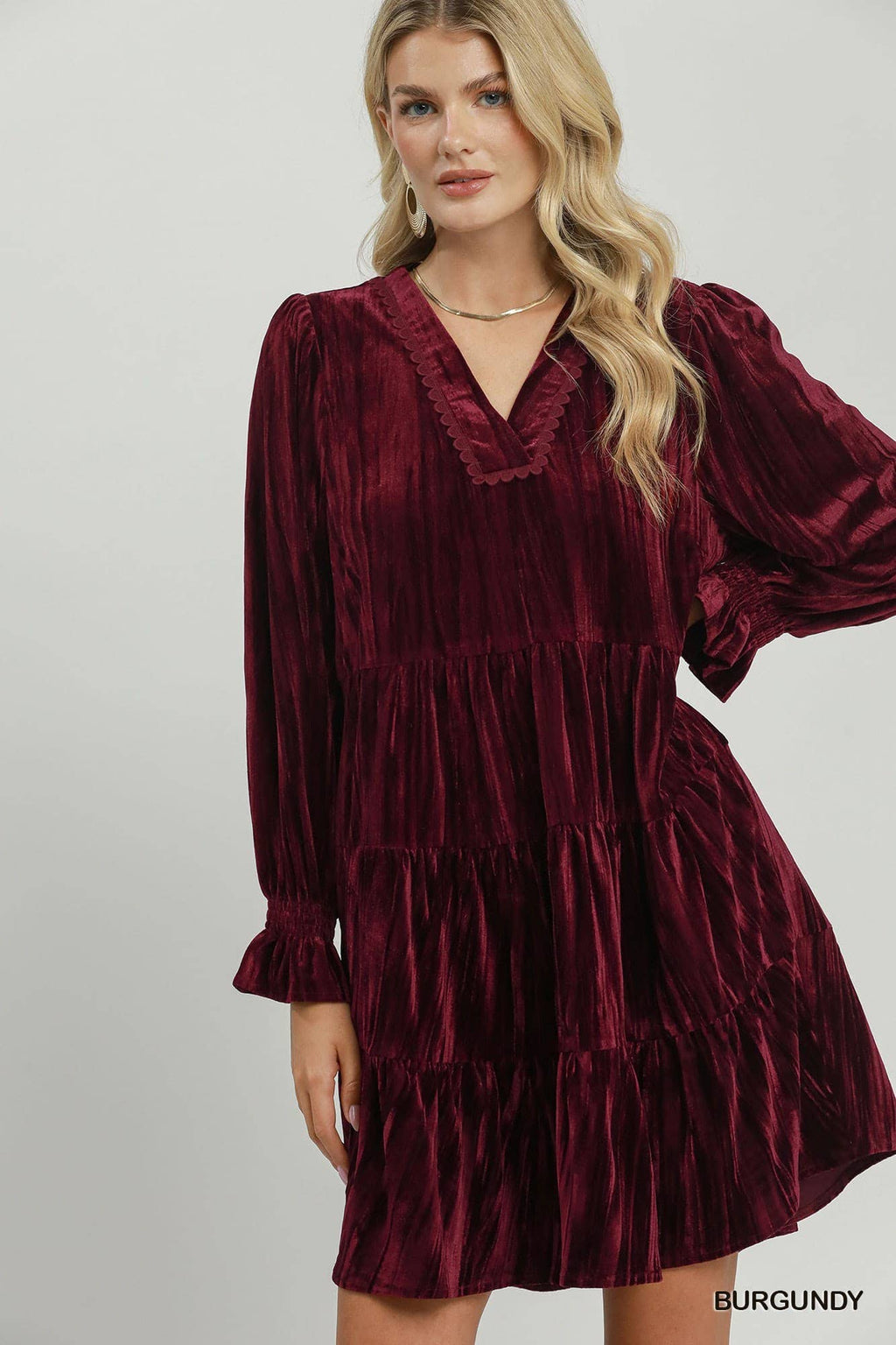 Velvet Tiered Long Sleeve Mini Dress