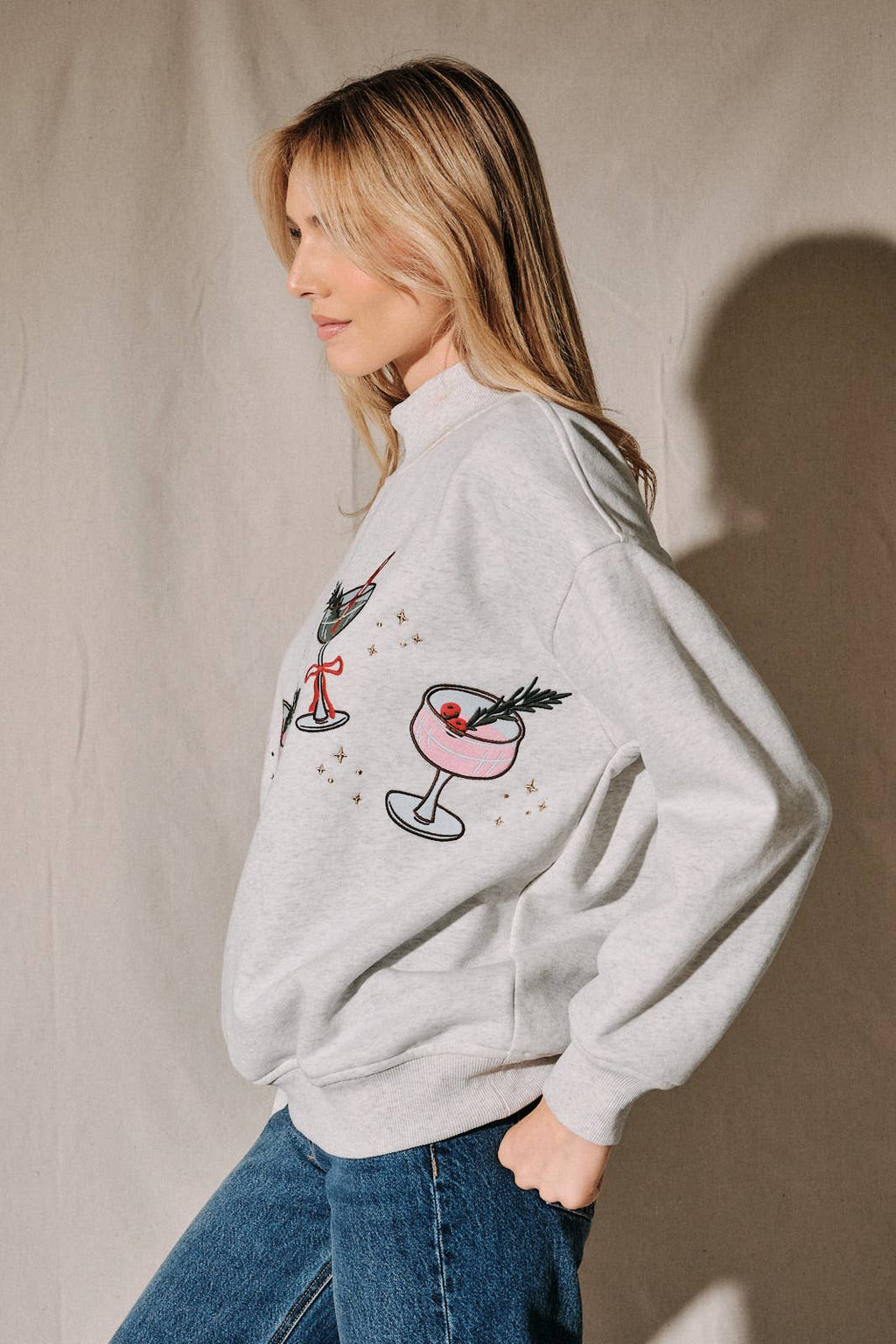 Mock Neck Christmas Cocktail Graphic Sweatshirt