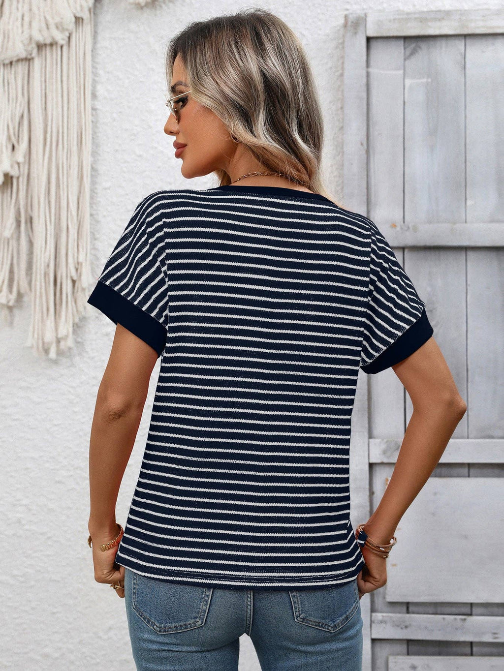 Striped Knit Tee Casual Oversized Boutique T Shirt
