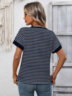 Striped Knit Tee Casual Oversized Boutique T Shirt
