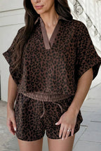 Leopard Print Collared 2pcs Short Set | S-XL Plus 1X-4X