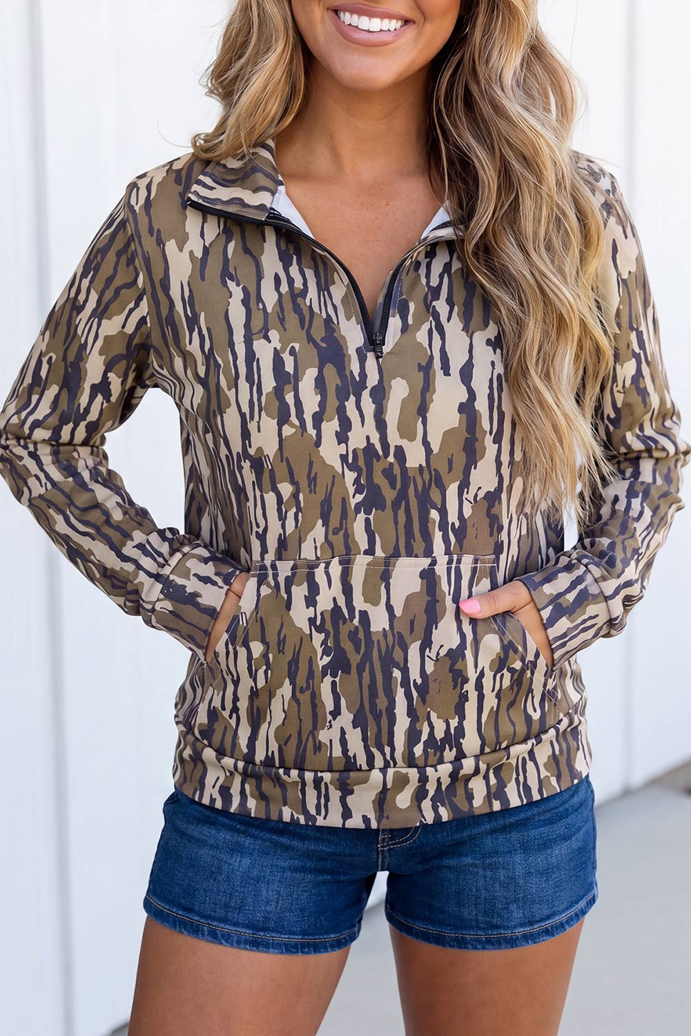 LAS Camouflage Zipper Collar Active Casual Sweatshirt (S-XL)