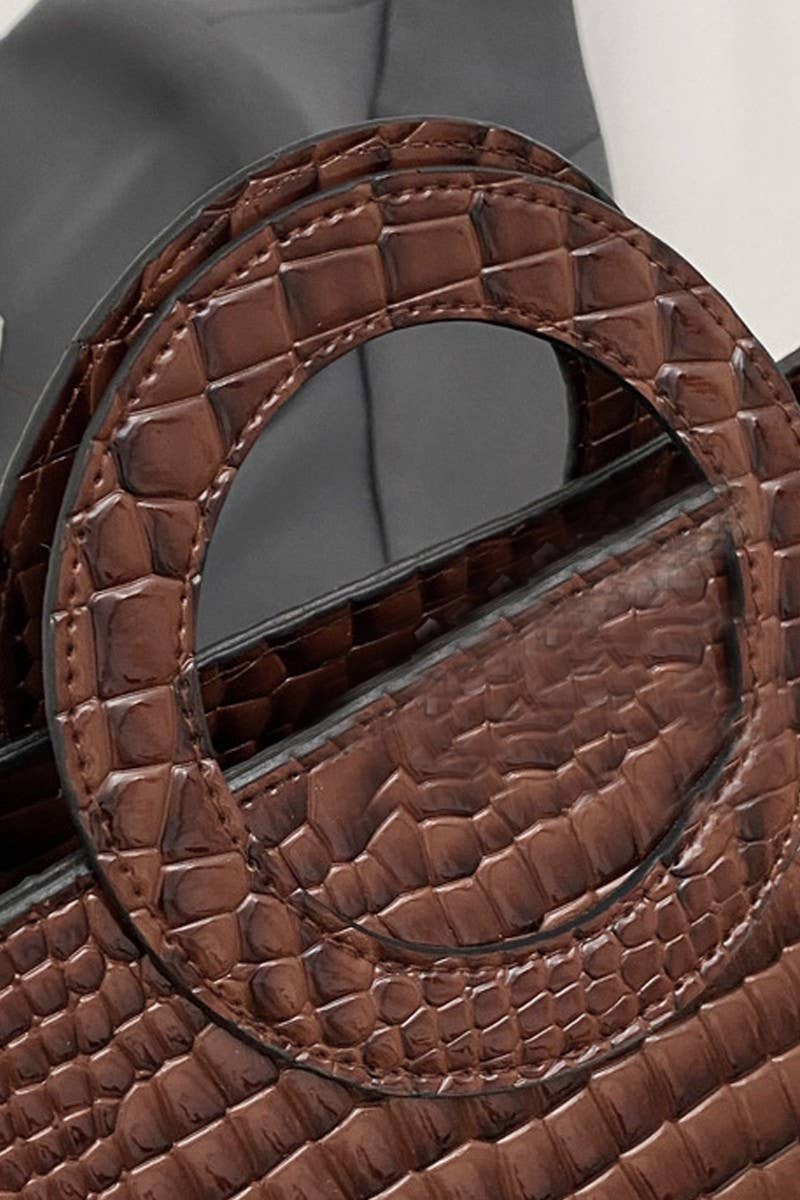 Crocodile Pattern Circular Handle Tote Bag
