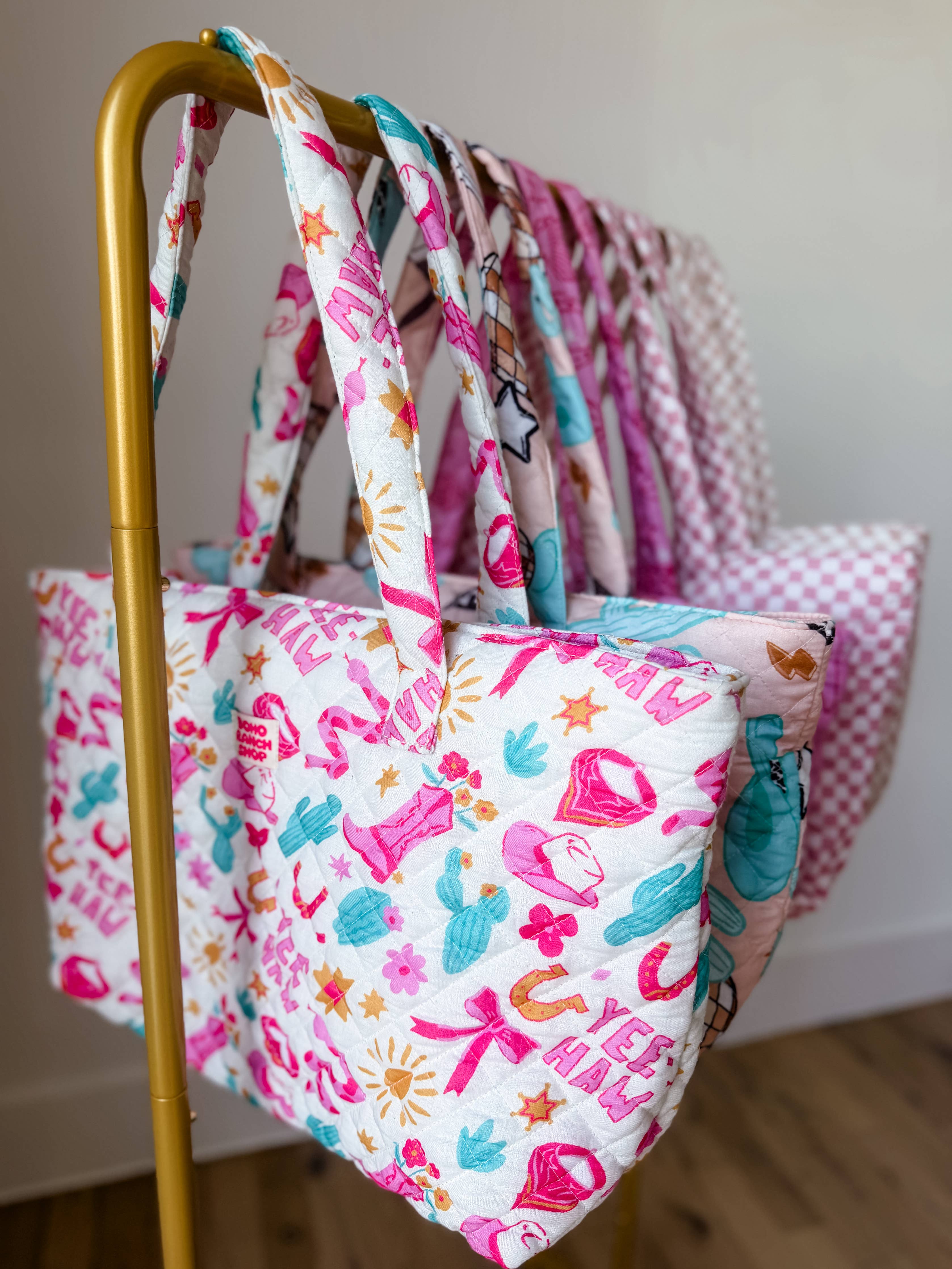 Western Print Everyday Carryall Tote Bag - Fabric Quilted 