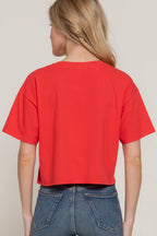 Short Sleeve Crew Neck Oversize Crop Cotton Knit Tee