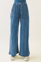 Mineral Wash Side Knit detail wide leg pants HE5878P