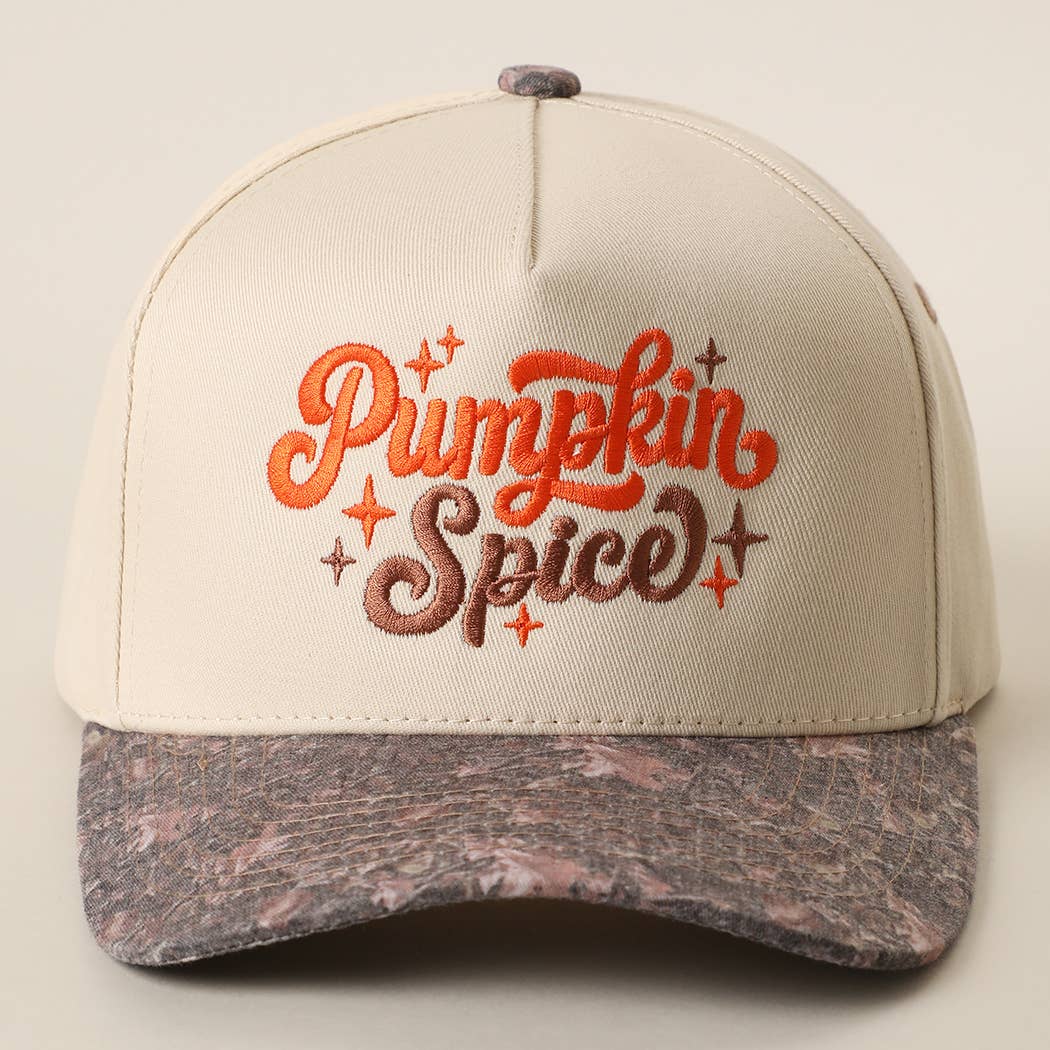 Pumpkin Spice Embroidered Printed Brim Trucker Hat