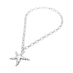 Hammered Metal Starfish Pendant Chunky Chain Necklace
