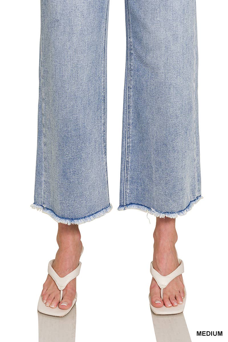 High Waist Wide Leg Straight Denim Pants - Zenana