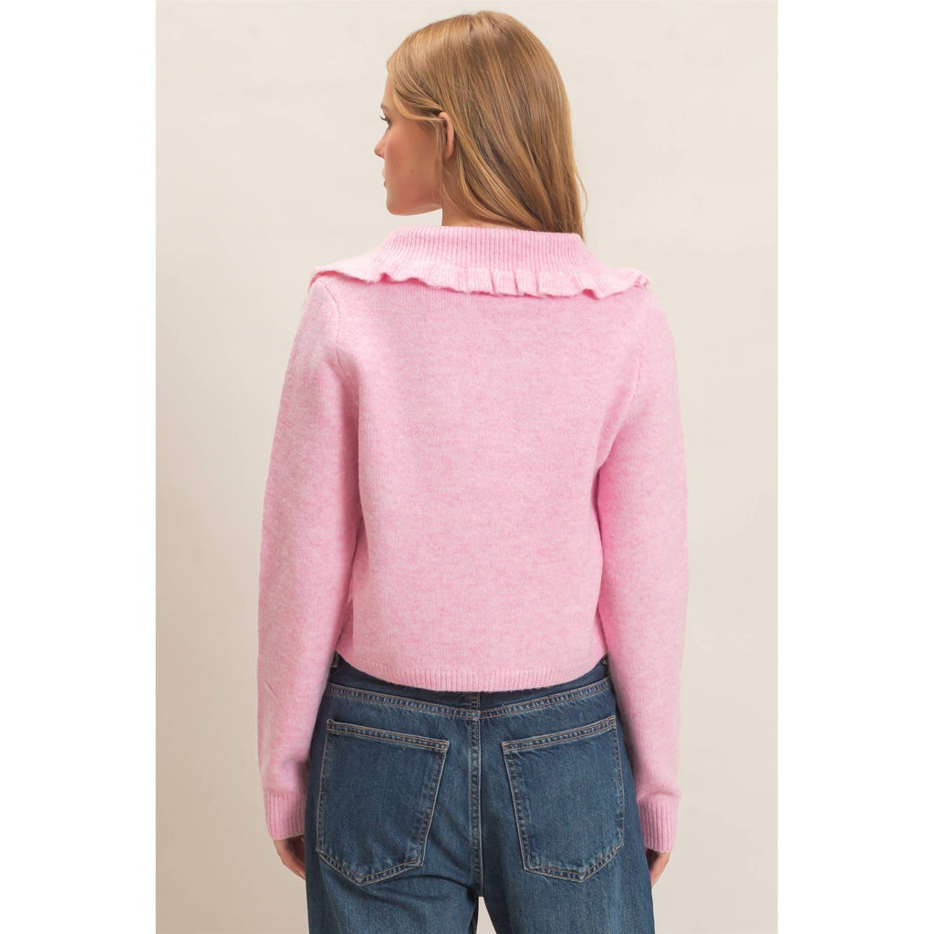 Ruffled Collar Knit Cardigan