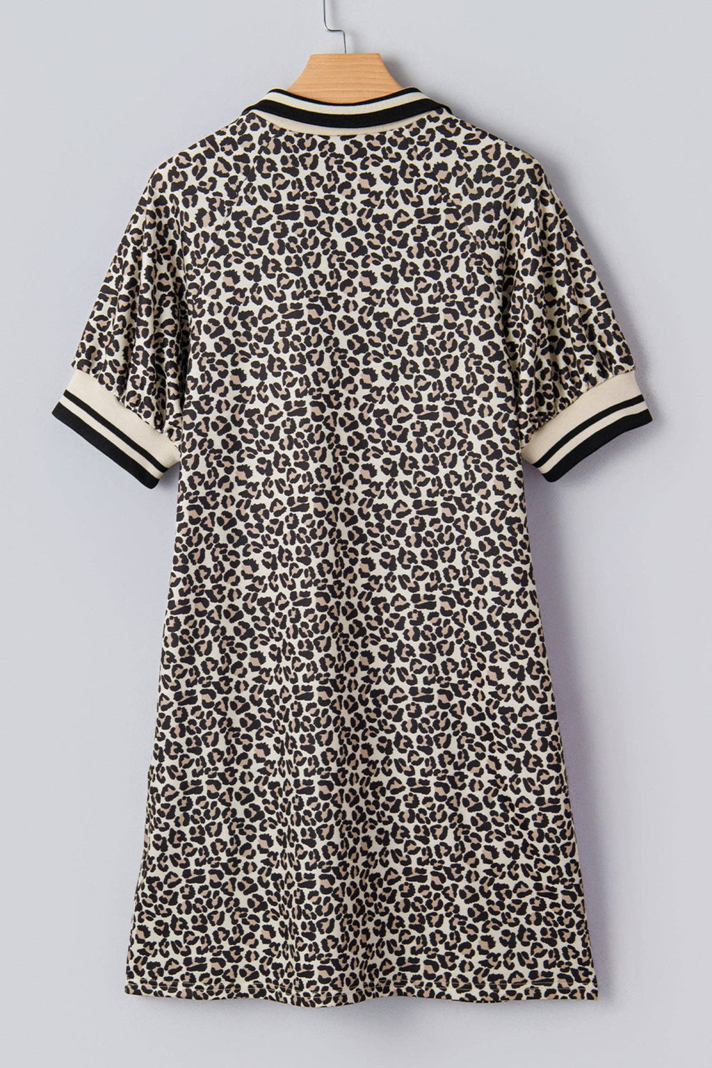 PRETTY BASH Leopard Stripe Patchwork Zip Collar Mini Dress