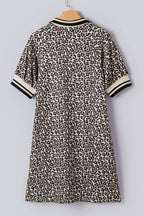 PRETTY BASH Leopard Stripe Patchwork Zip Collar Mini Dress