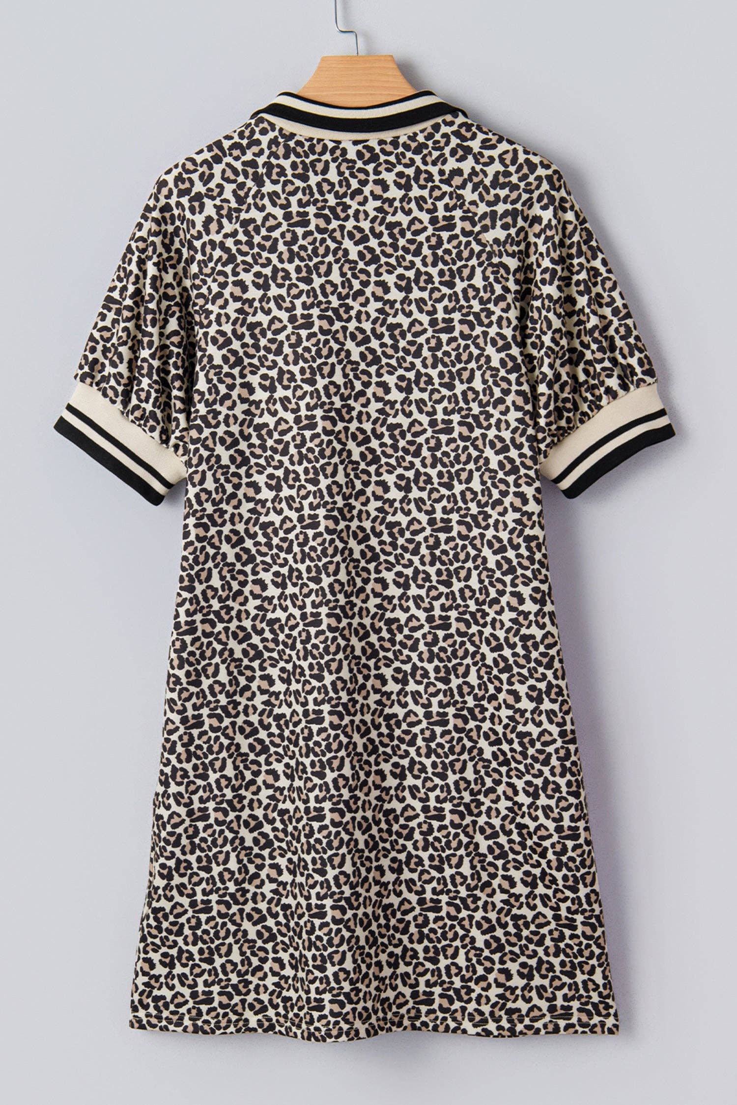 PRETTY BASH Leopard Stripe Patchwork Zip Collar Mini Dress