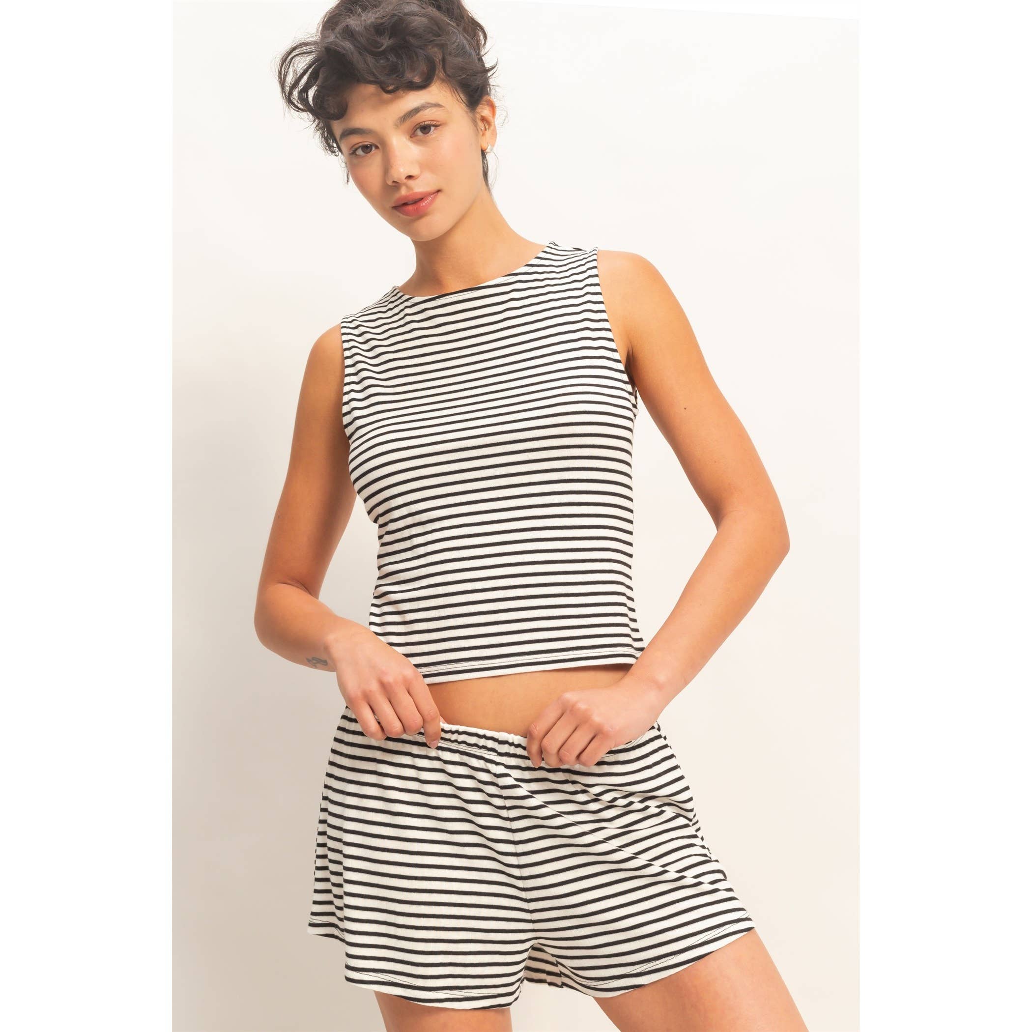 Striped Sleeveless Tank And Shorts Set