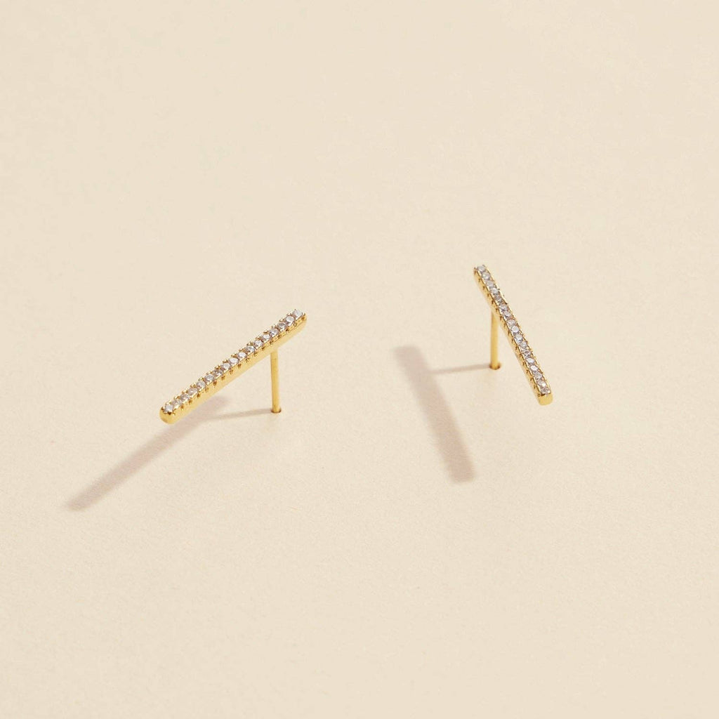 Bar Rhinestones Gold Dip Stud Earrings | Sleek Bar Rhinestone Gold-Dipped Stud Earrings