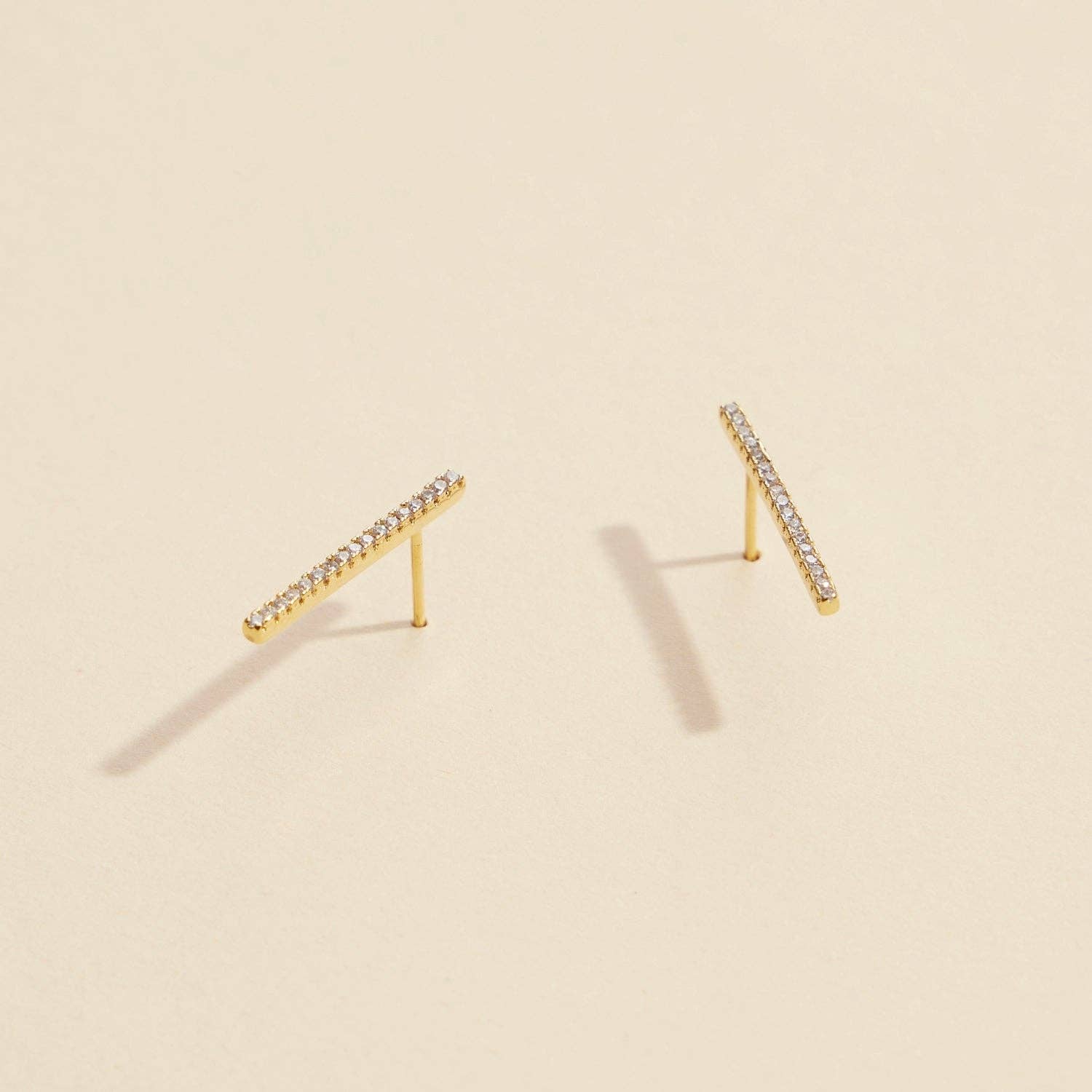 Bar Rhinestones Gold Dip Stud Earrings | Sleek Bar Rhinestone Gold-Dipped Stud Earrings