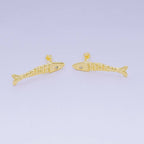 24K Gold Filled 35mm Clear CZ Hammered Fish Stud Earrings | AI549