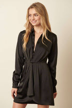 SATIN PLEAT DETAIL SHIRT DRESS