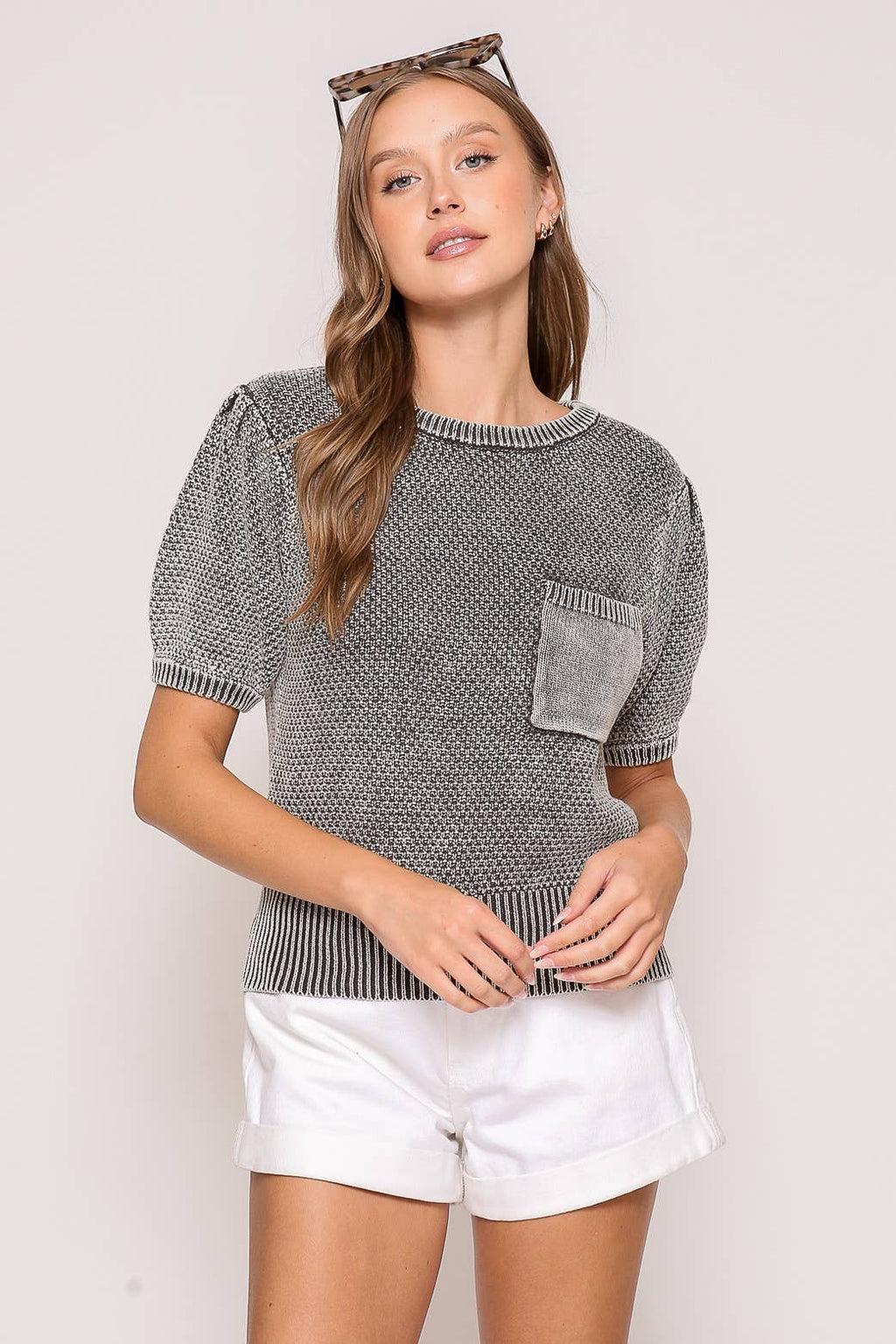 Washed Textured Sweater Top