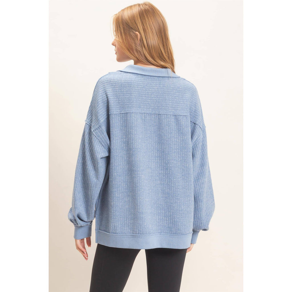 Ribbed Knit Half-Zip Pullover