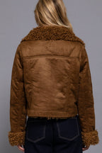 Long Sleeve Inside Fur Detail Penny Lane Suede Short Jacket