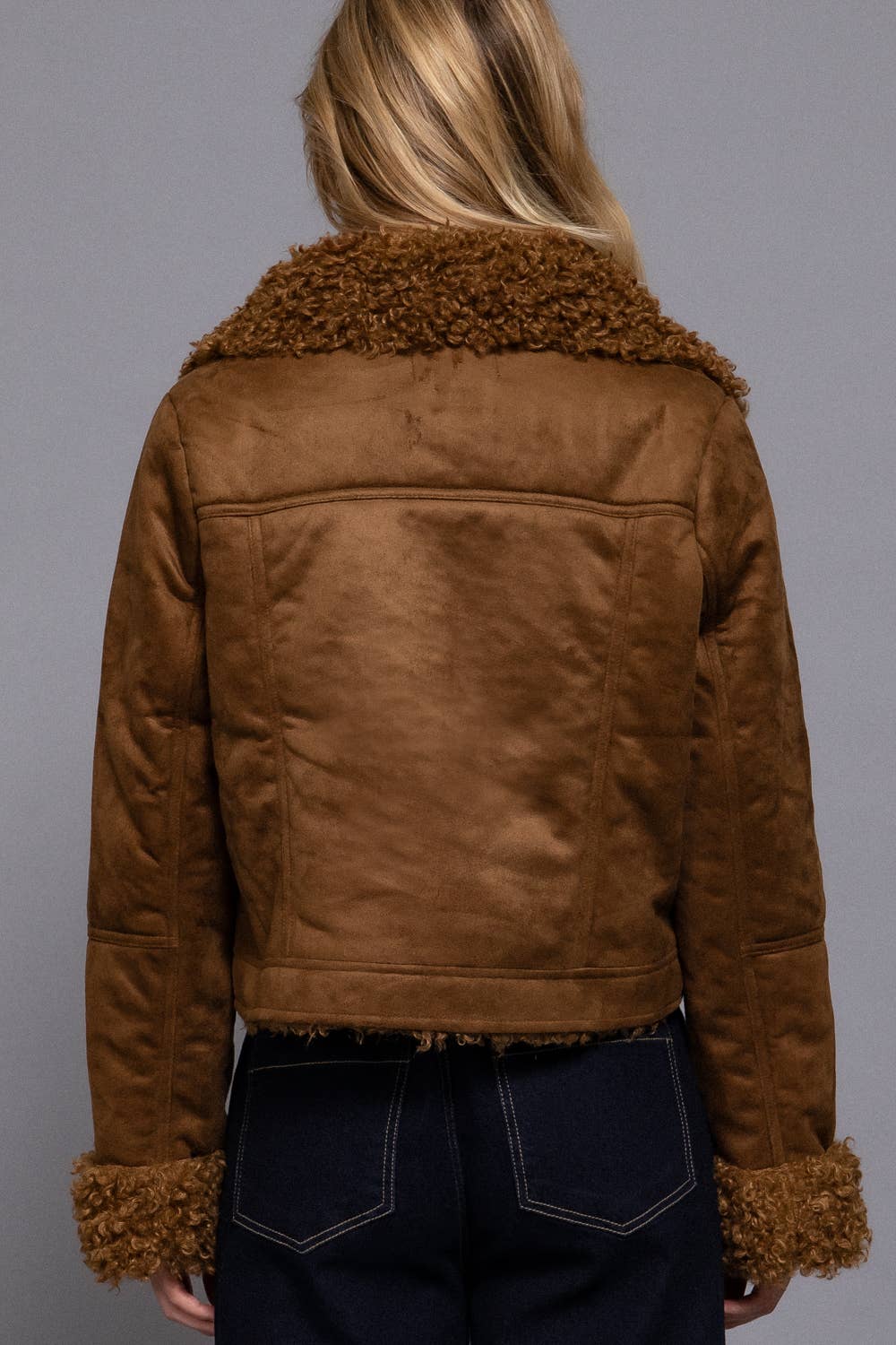 Long Sleeve Inside Fur Detail Penny Lane Suede Short Jacket