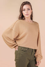 NT11982-Oversized Waffle Solid Knit Causal Top