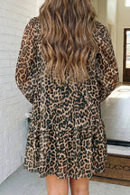LAS Western Leopard Bubble Sleeve Mock Mini Dress (S-XL)