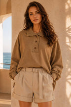 NT12225-Mock Neck Mineral Washed Knit Causal Top