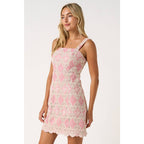 EMBROIDERED SCALLOP HEM SLEEVELESS MINI DRESS