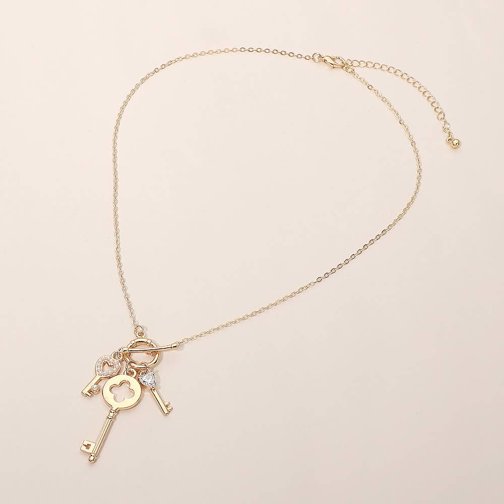 Triple Key Charm Toggle Pendant Necklace