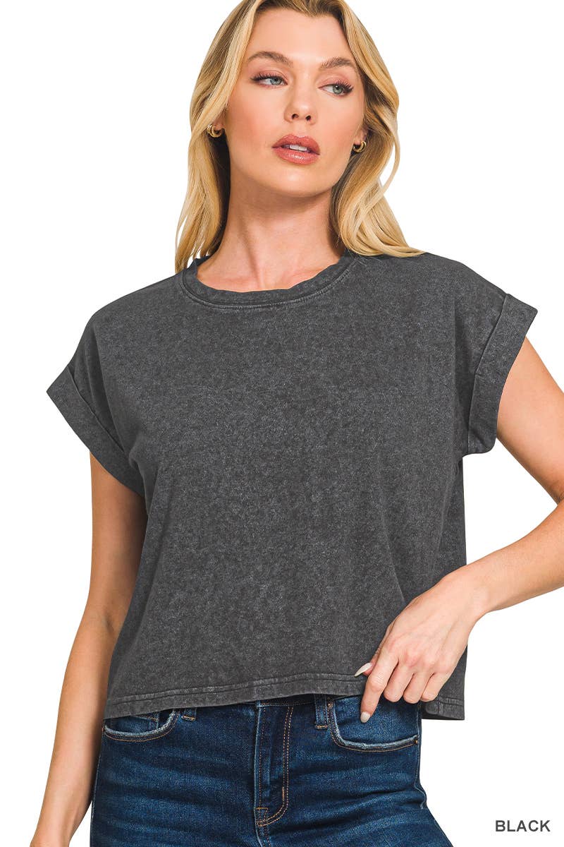 Washed Cotton Short Sleeve Top - Zenana