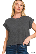 Washed Cotton Short Sleeve Top - Zenana