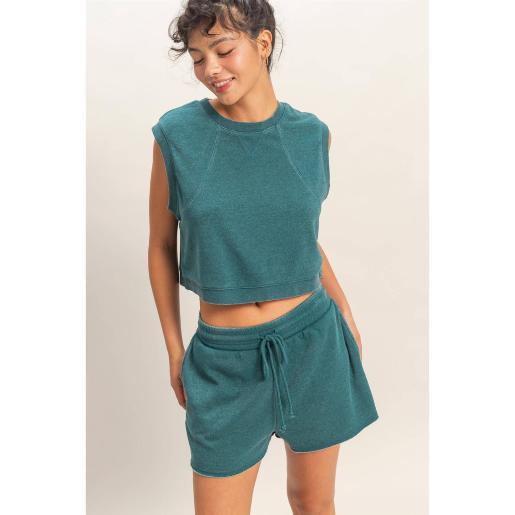 Burnout French Terry Sleeveless Top & Shorts Set