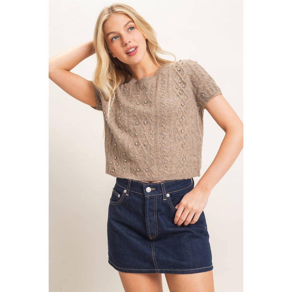 Embellished Cable Knit Sweater