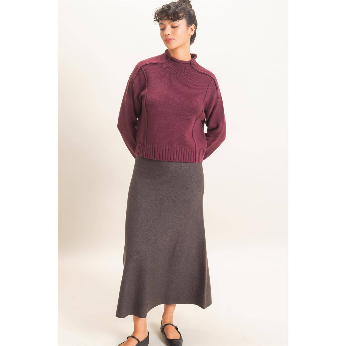 Roll Neck Sweater With Reversed Seam