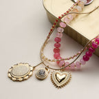 Layered Beaded and Pendant Necklace Set with Gold Accents | Heart and Charm Detail