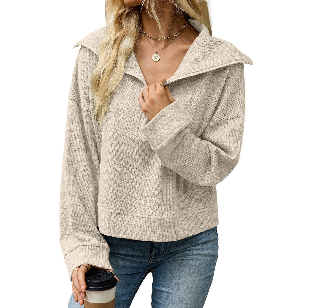 Women's Oversized Half Zip Collared Sweatshirt Pullover