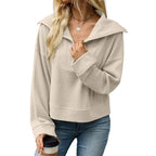 Women's Oversized Half Zip Collared Sweatshirt Pullover