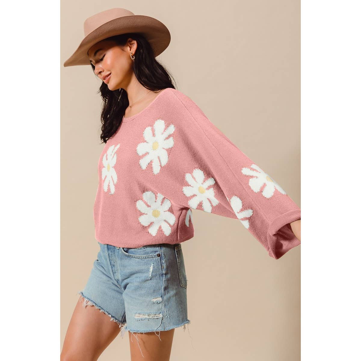 DAISY FLORAL PATTERN KNITTED SWEATER TOP