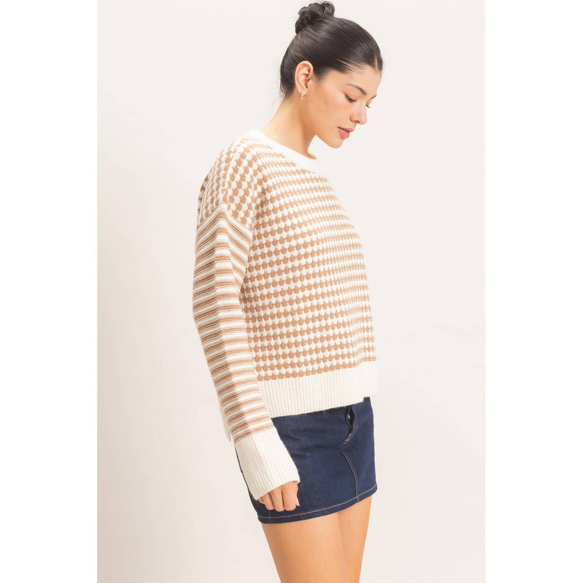 Mixed Pattern Long Sleeve Sweater