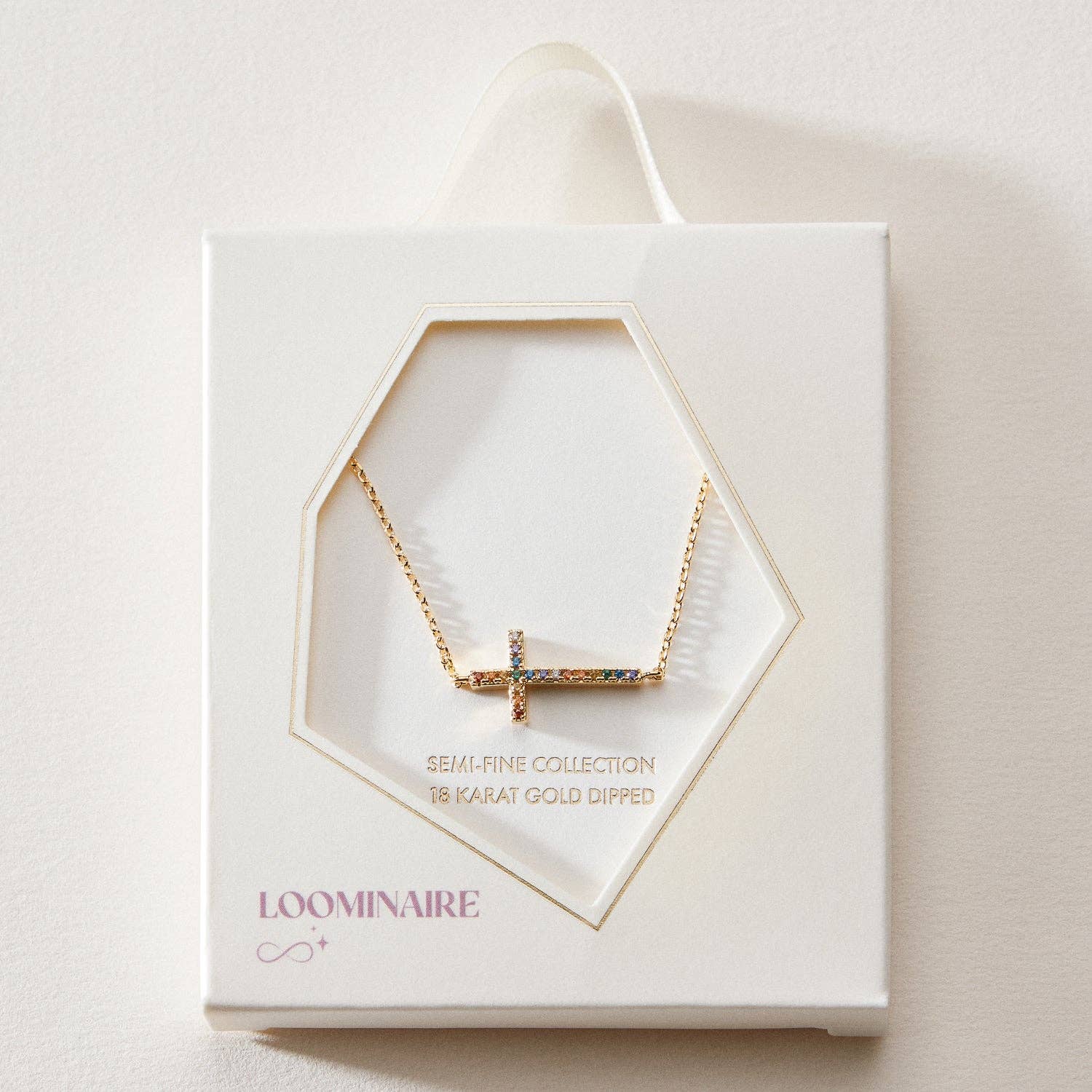 18K Gold Dipped CZ Sideways Cross Necklace