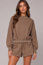 NT12725SET-Lace Trim Sweatshirt & Shorts Lounge Set