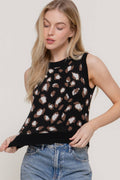 Sleeveless Round Neck Leopard Jacquard Sweater Top