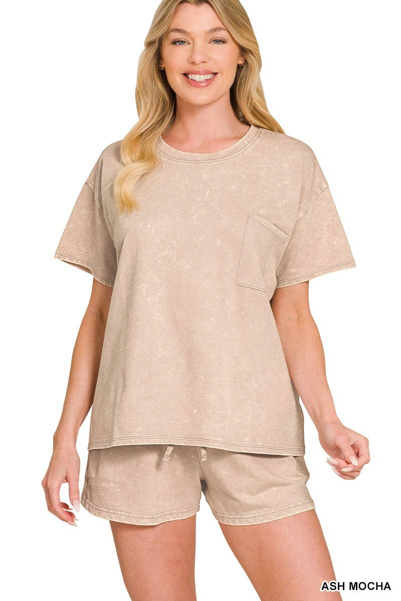 French Terry Acid Washed Relaxed Top N Short Set