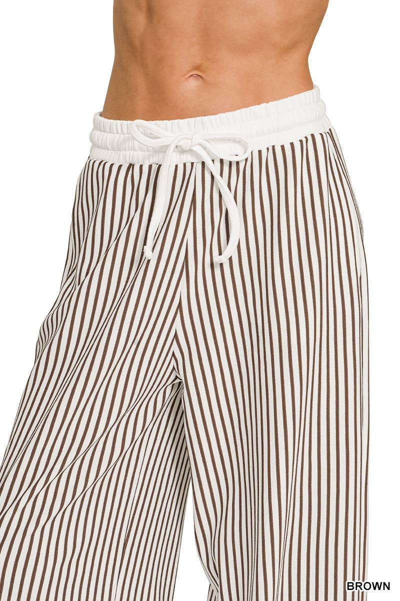 Striped Split Neck Oversized Collared Top & Pants 2PC Set
