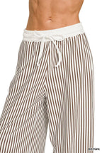 Striped Split Neck Oversized Collared Top & Pants 2PC Set