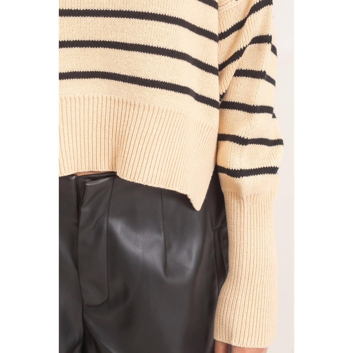 Striped Mock Neck Cropped Sweater