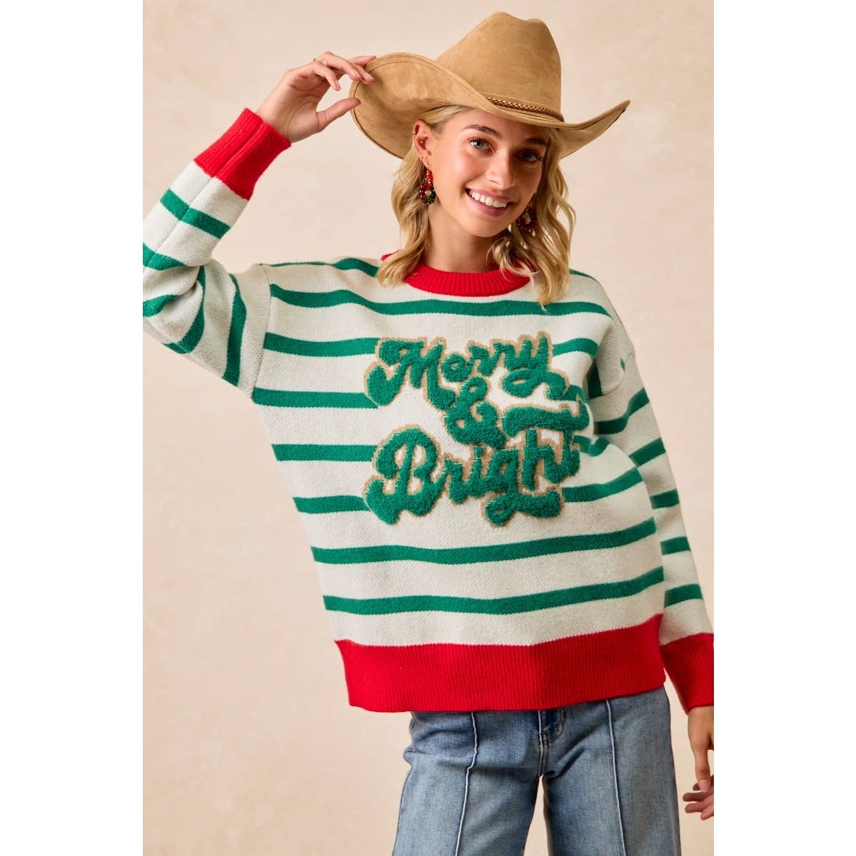 CHRISTMAS THEME STRIPE KNIT TOP