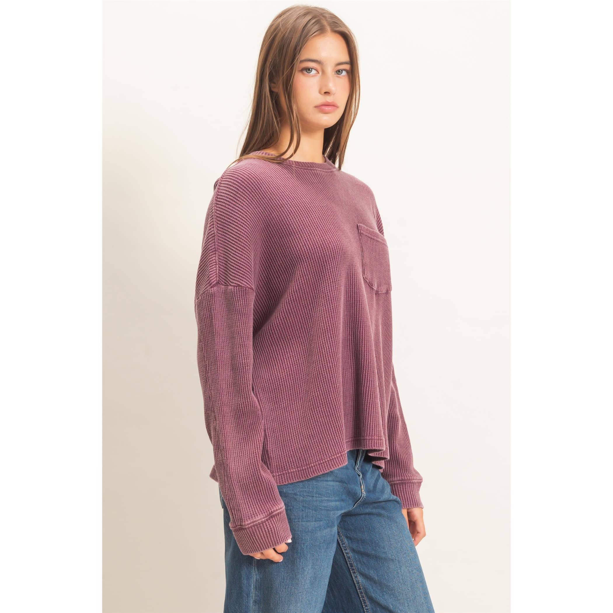 Mineral Wash Waffle Long Sleeve Top